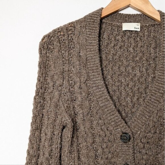 WILFRED Adley Cardigan Cable Knit Sweater Brown S ARITZIA - Picture 5 of 7